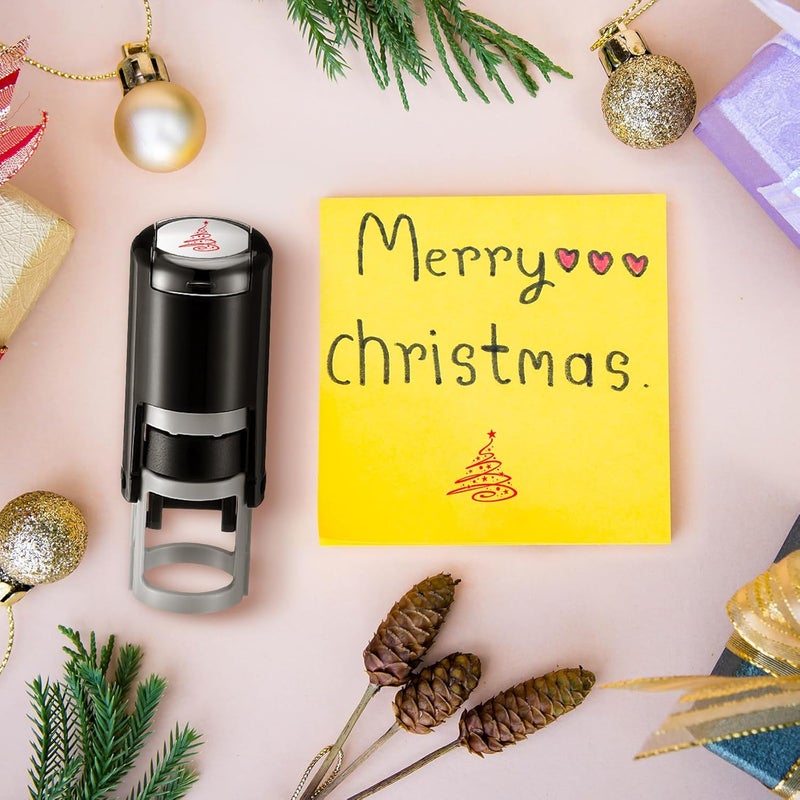 Supervitae 2 Pack Christmas Tree Print Stamps Ink Stamper Mini Red Self Inking Stamps for Party Activities Craft Supplies - Image 5